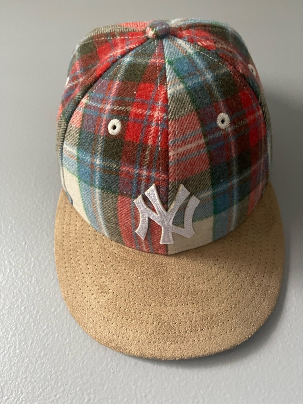 Kith Multicolor Plaid Wool Snapback with Tan Suede Brim